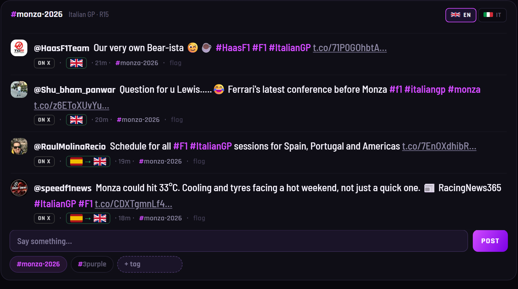 The Italian GP room: the X conversation in three languages, translated to English